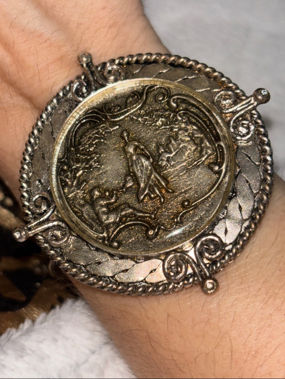 Virgins Saints & Angels Silver-Tone Ornate Medallion Bracelet Accent